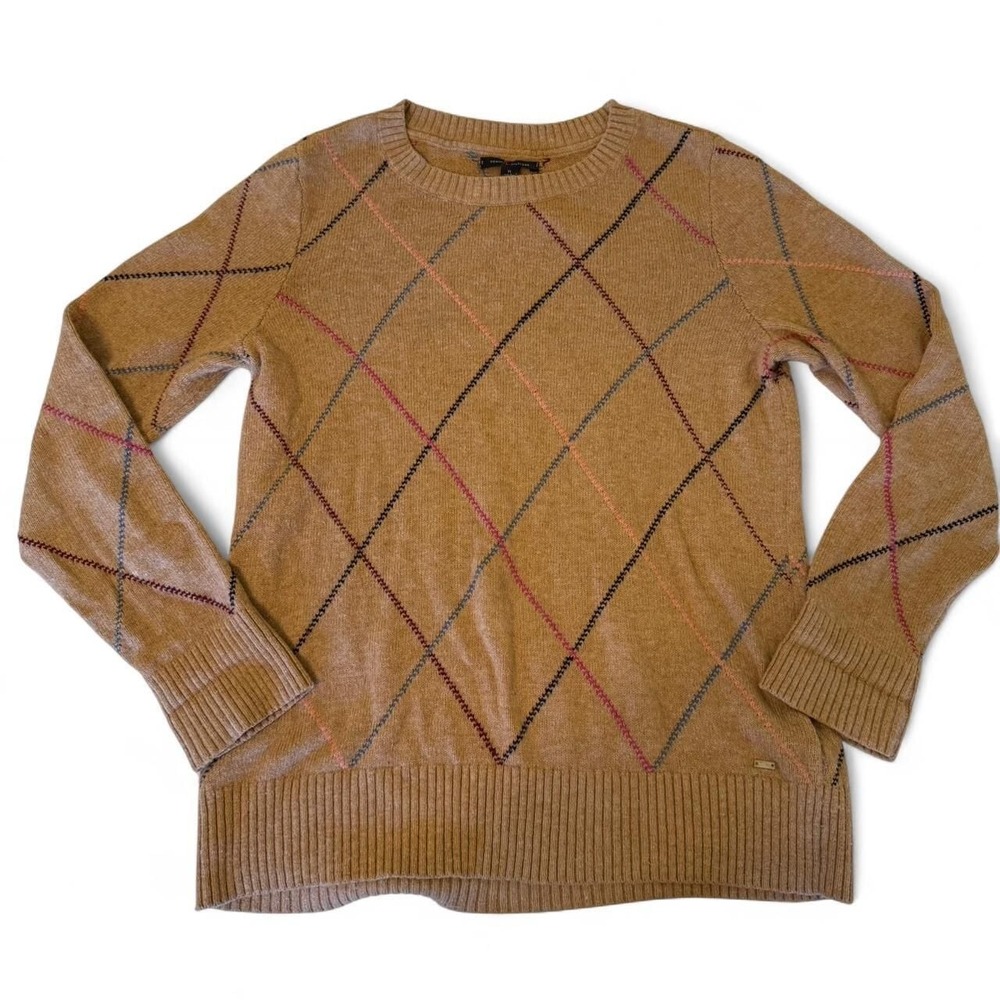 Tommy Hilfiger Tan‎ Argyle Knit Sweater, Women's Size M - Fall Essential